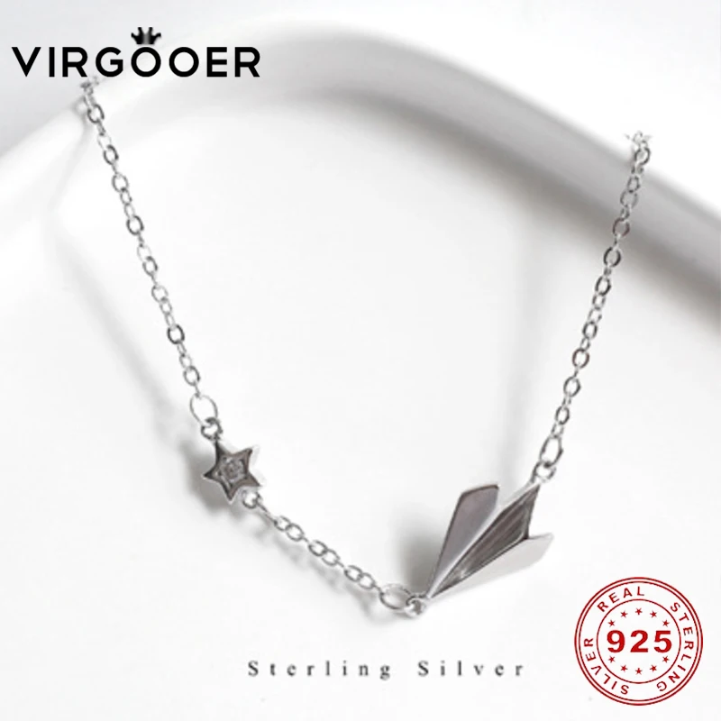 Virgooer 100% 925 пробы Серебряный корейский стиль простой бумажный самолет темперамент