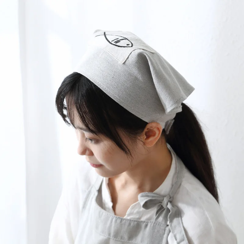 

Cotton Hemp Plain kitchen headscarf Japanese oil smoke baking chef food attendant adult triangle headscarf kitchen hand towel