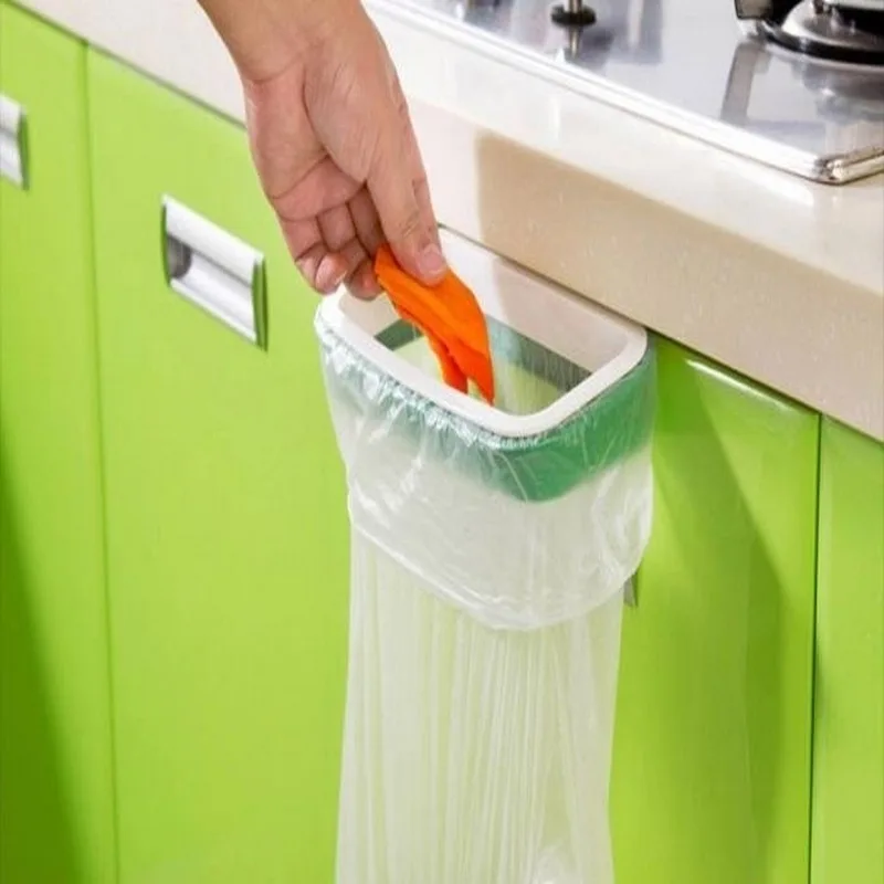 Hangable kitchen door back cabinet with anti-drop buckle garbage bag storagerack