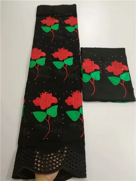 

Fashion black with flower embroidery African cotton lace fabric +2Y Swiss voile lace material for lady dress set YCV13(5+2y)