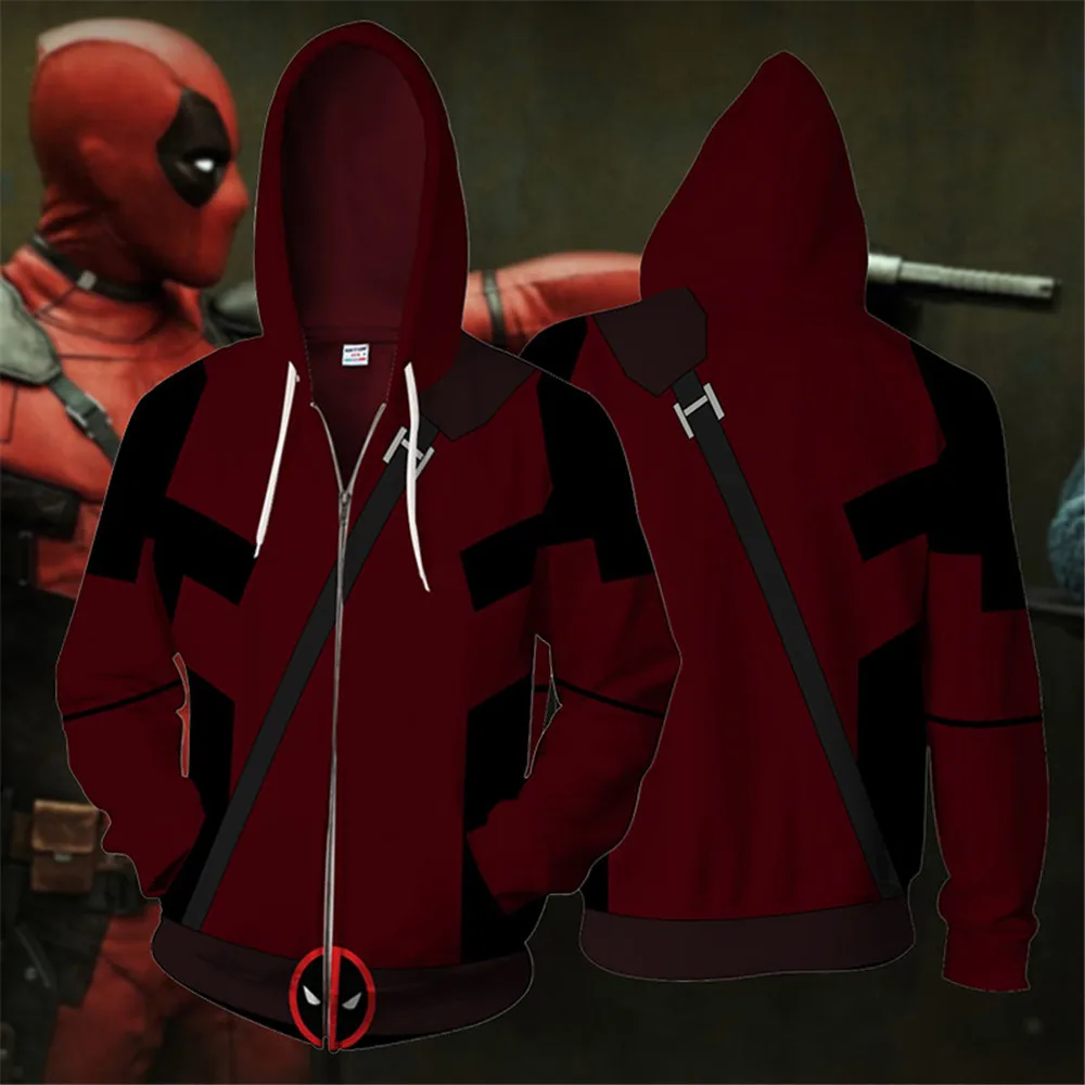 

Avengers Endgame Men Superhero Movie Deadpool Cosplay Hoodies 3D Printing Sleeve Zippers Sweatshirts Coat Fashion Clothing