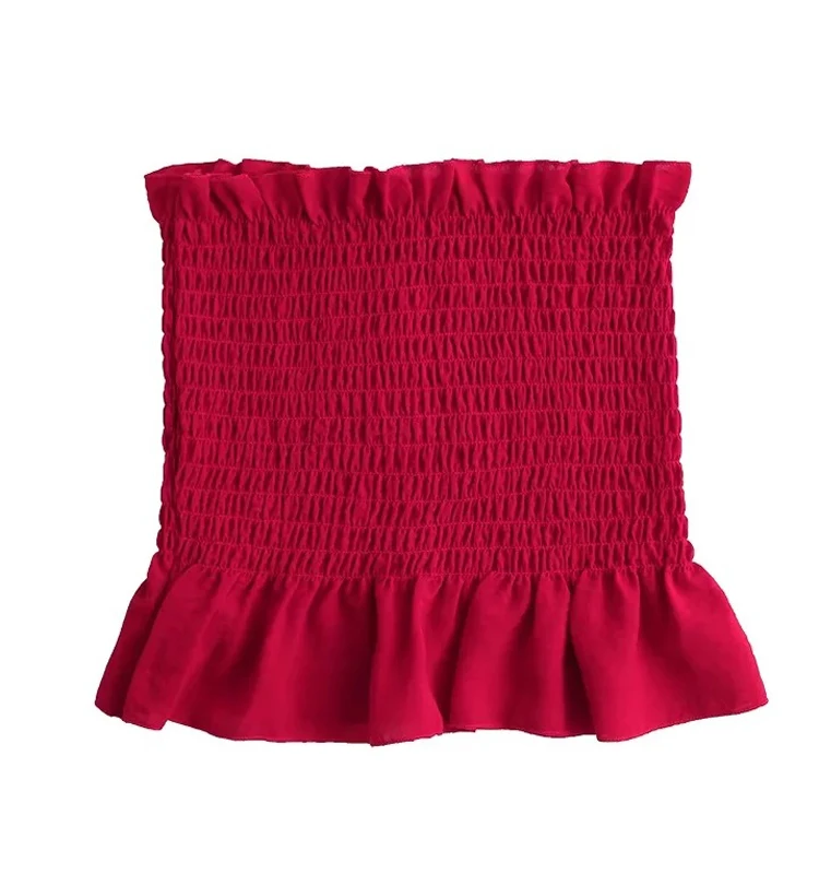 Cwlsp Лето ярких цветов укороченный топ без рукавов высокая эластичность Топы Для женщин гофрированная Ruched Повседневное blusa QL3520 - Цвет: Красный