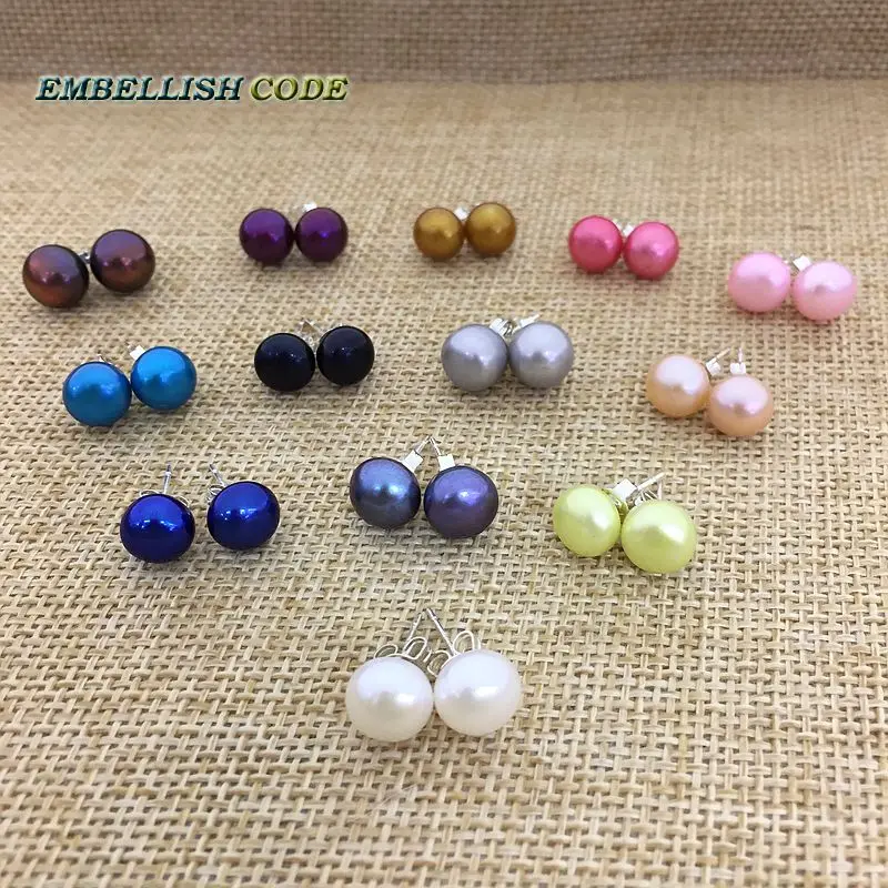 

Hot stud earrings natural freshwater Cultured pearls AAA white black grey pink purple blue yellow red orange brown