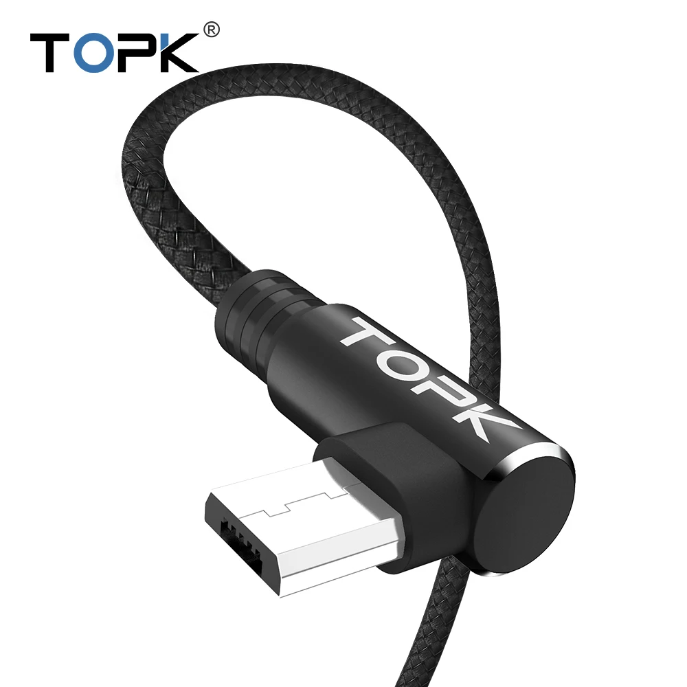 

TOPK 1M 90 Degree L Type Micro USB Cable For Samsung Galaxy S7 s6 edge Xiaomi Redmi 4X Nylon Braided Microusb Data Cable