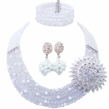 

Fashion White Transparent Crystal Beaded Multi Strands Necklace Nigerian Wedding African Beads Jewelry Set for Women 5L-ZJ001
