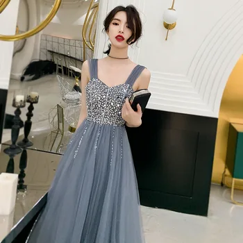 

Elegant Long Evening Dresses Sequin Beading prom gowns Formal Party dress sleeveless Lace up vestido de festa 2019