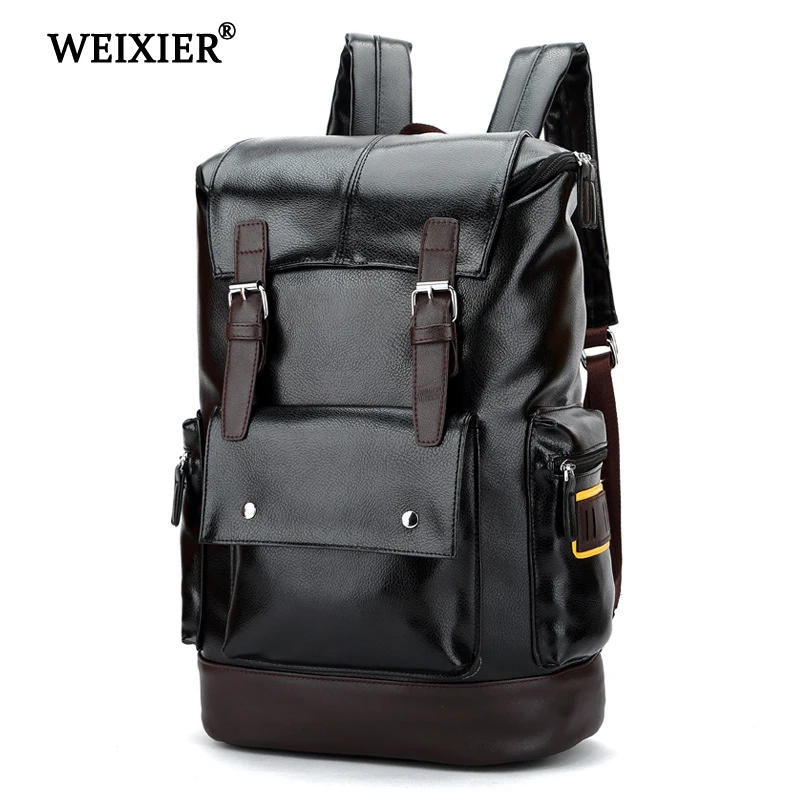 WEIXIER Новинка года, мужской вместительный рюкзак в консервативном стиле, модный рюкзак из искусственной кожи, повседневные школьные рюкзаки для путешествий, сумка для книг из искусственной кожи