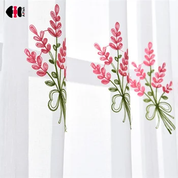 

New Arrival Modern Rustic Embroidered Lavender Flower Voile Curtains Blinds For Living Room Window Treatment Drapes WP258D