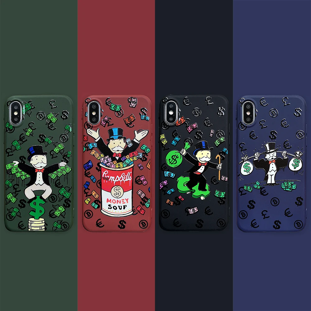 

Luxury Cartoon Cross Dollar Monopoly Man Cover case For iPhone xs max Soft silicon Back Case For iPhone X 7 6 6s 8 Plus Capa