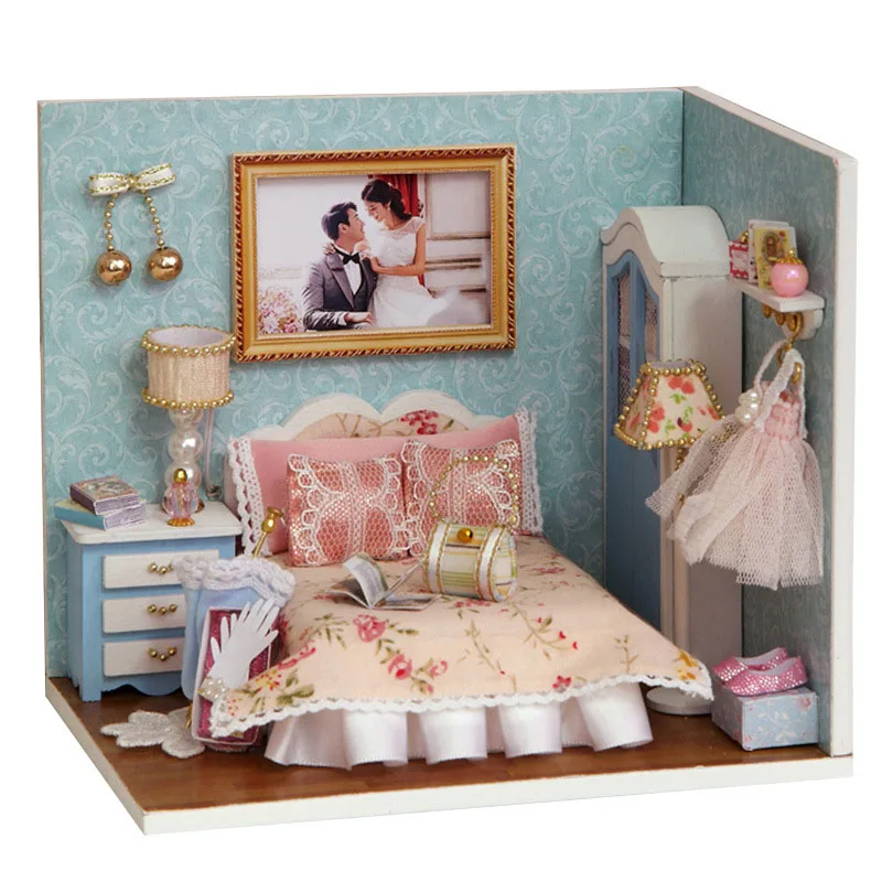 DIY ручной работы деревянный кукольный домик Миниатюрный Набор воссоединение с счастье Милая мебель для спальни модель девушка Кукольный дом комната коробка - Цвет: 3010