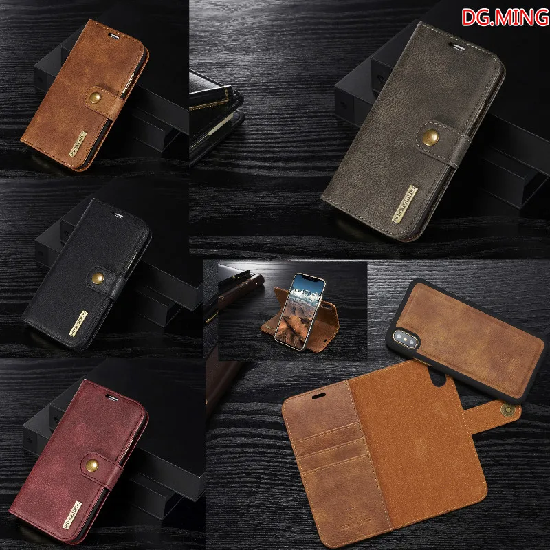 

DG Ming Luxury Genuine Leather Multi Folded Wallet Cover for Iphone XS Max XR X 8 8Plus 7 7plus 6 6s plus Magnetic Bag Flip Case