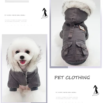 

Dog Coat Cotton Warm Pet Jacket 3 Colors with Big Fur Collar Autumn/Winter with Pocket Dog Puppy Cat Coats Pet Clothes S-2XL
