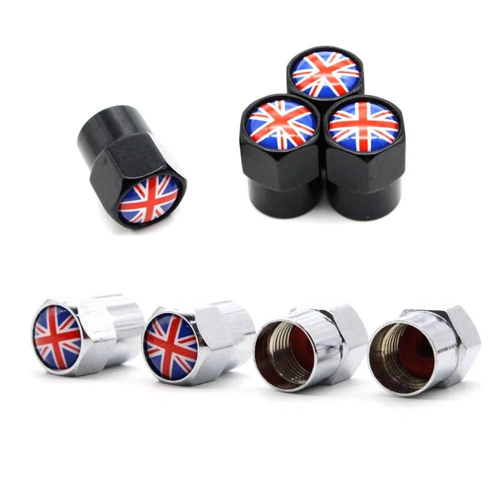 4 Pcs/Set Aluminum Alloy UK Flag Tire Valve Stem Cap Valve Dust Caps