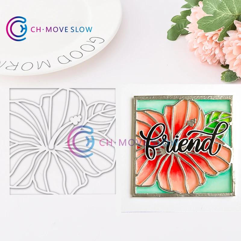 

CH HIBISCUS FRAME Stencil Metal Cutting Dies For Scrapbooking Practice Hands-on DIY Album Card Craft Decorative Dies
