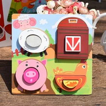 1 шт., деревянная головоломка, мультфильм, дети, животные, движение, младенец, 6 месяцев, познавательная головоломка, Обучающие Развивающие игрушки для детей