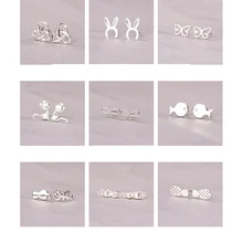 925 пробы серебряные сплайсинга милые серьги-гвоздики с животными для женщин Повседневный стиль серьги для девочки личность Стерлинговое Серебро-ювелирные изделия