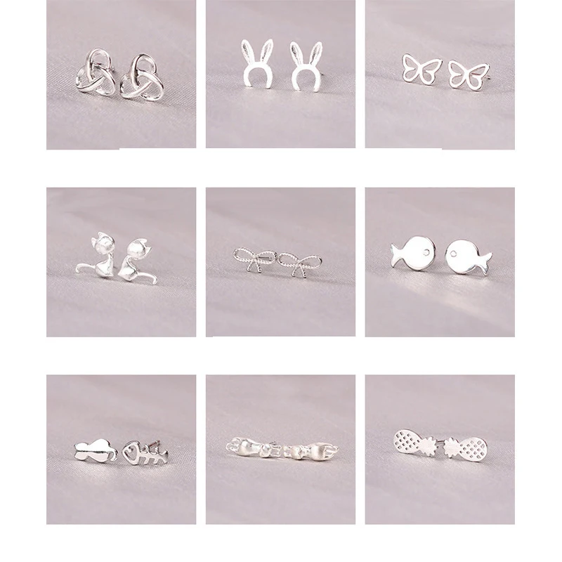 

925 Sterling Silver Splicing Cute Animal Stud Earrings For Women Casual Style Girl Earings Personality Sterling-silver-jewelry