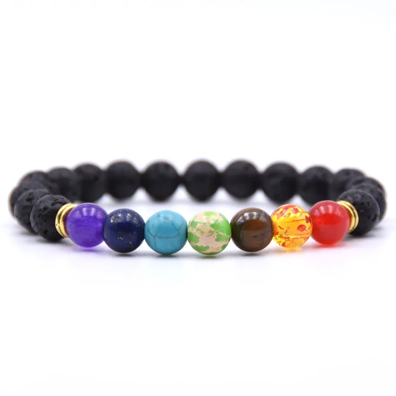 7 Chakra Charms Lava Rock Bracelets For Men Women Essential Oils Diffuser Natural stone Beads Chain Fashion handmade Jewelry - Окраска металла: 1