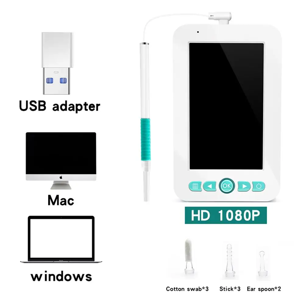 

4.3 Inch HD Display Inspection Camera 1080P 6 LED Brightness Adjustable Ear Pick Endoscope 5.5MM Diameter Visual Otoscope