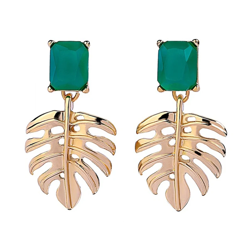 Тропический кокосовый орех серьги в форме листа эффектный зеленый камень завод серьги гвоздики для женщин модные ювелирные изделия вечерние аксессуары O5P110