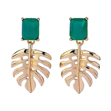 Тропический кокосовый орех серьги в форме листа эффектный зеленый камень завод серьги гвоздики для женщин модные ювелирные изделия вечерние аксессуары O5P110