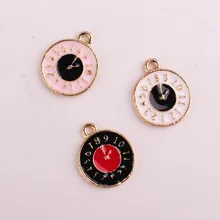 Encantos Gota de óleo 10 pçs/lote 15*12mm Relógio Bonito Encantos Do Esmalte Liga Pingente Fit colares Pulseiras DIY Jóias Acessórios