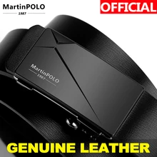 MartinPOLO, мужские автоматические деловые ремни из натуральной кожи, беззубичный ремень, Пряжка из сплава, Воловья кожа, мужской ремень MP01301P