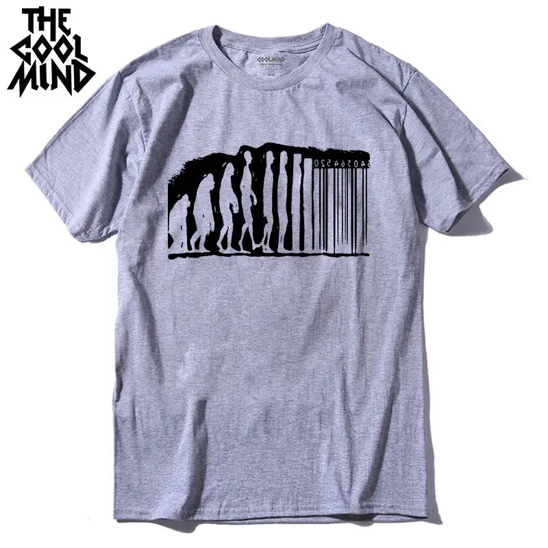 COOLMIND QI0127A casual funny printed cool fashion Cotton Men T Shirt  bar code knitted creative short Sleeve Casual Man T-Shirt