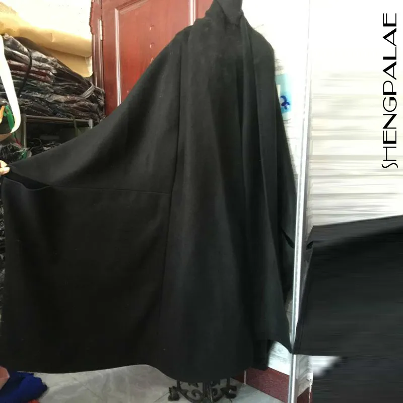 

SHENGPALAE Pluz Size Loose Woolen Female Autumn And Winter 2019 New Fashion Cloak Coat Black Long Women Clothing FR300