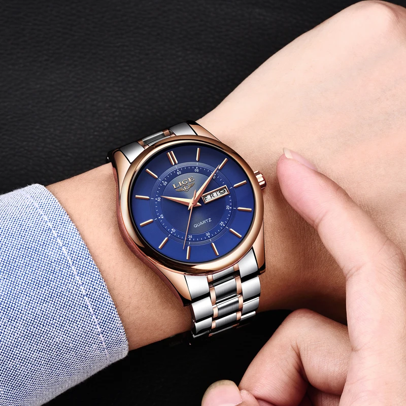 LIGE Mens Watches Top Brand Luxury Men's Military Sports Waterproof Watch Men's Stainless Steel Quartz Clock Relogio Masculino