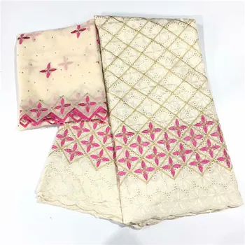 

Pretty embroidery African cotton lace cloth matching 2y Swiss voile scarf lace fabric for dress set CCV21(5+2y)