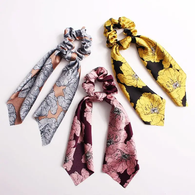 

Retro Palace Style Imitation Silk Ponytail Holder Ladies Colored Paisley Floral Print Hair Rope Ribbon Scarf Bandana Scrunchies