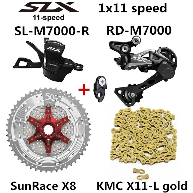 SHIMANO DEORE SLX M7000 комплект горного велосипеда MTB 1x11-Speed 46T 50T SL+ RD+ SUNSHINE+ X11.93 M7000 рычаг переключения передач задний переключатель - Цвет: 50T silvery X11Lgold