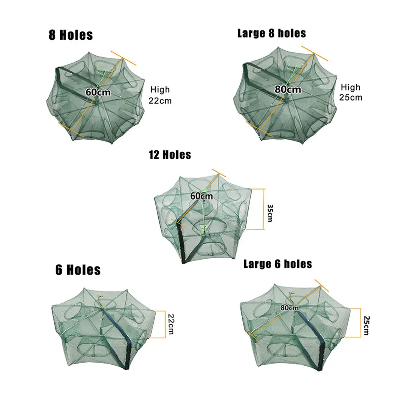 6/8/12 отверстий в сложенном виде Портативный шестиугольник рыболовная сеть Раков рыба Автоматическая ловушка креветки Карп Ловец клетки сетки рыболовная сеть