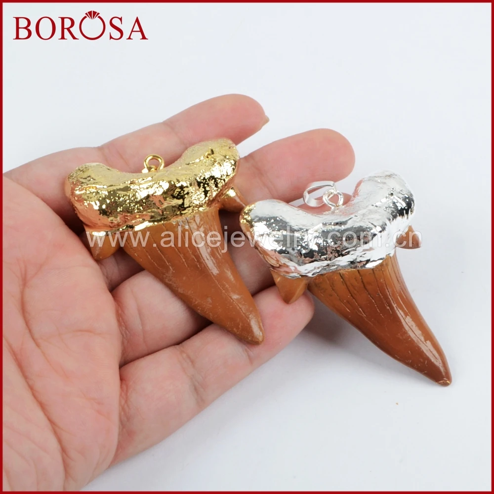 BOROSA 1 шт золотой/черный/серебряный цвет коричневая Смола Акула подвеска зуб Бусы