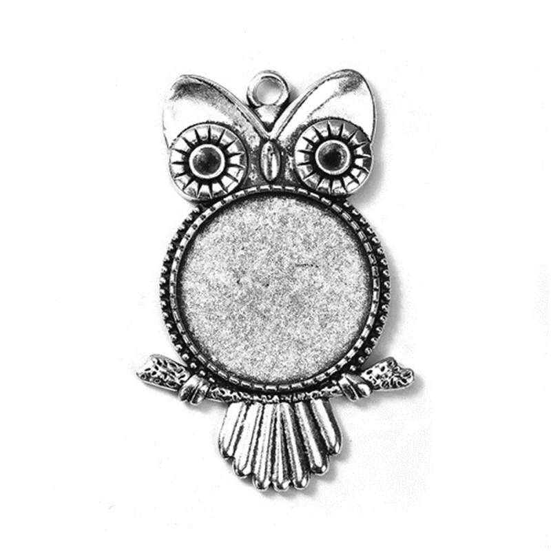 

DoreenBeads Zinc Based Alloy Pendants Owl Animal Antique Silver Cabochon Settings (Fits 25mm Dia.) 55mm(2 1/8") x 36mm, 1 PC