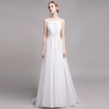 

Holievery Lace Appliques Beach Wedding Dresses with Pearls 2019 Backless Floor Length Wedding Gown Ivory Bridal Dress