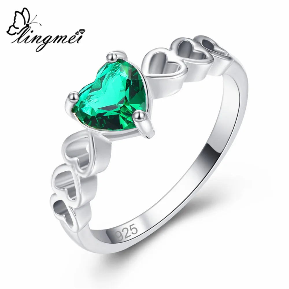 Женское кольцо с сердцем и зеленым цирконом серебристого цвета|ring size|ring size 6multicolor
