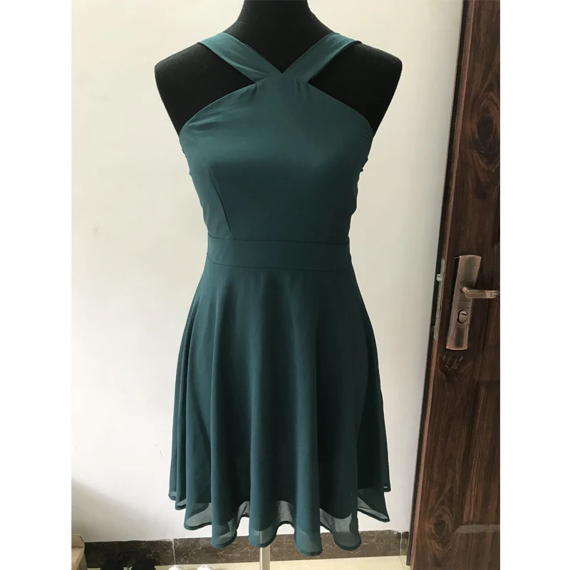 Новое сексуальное короткое Повседневное платье с v-образным вырезом и открытой спиной, женское летнее платье без рукавов, элегантное пляжное мини-платье фигуристки - Цвет: Зеленый