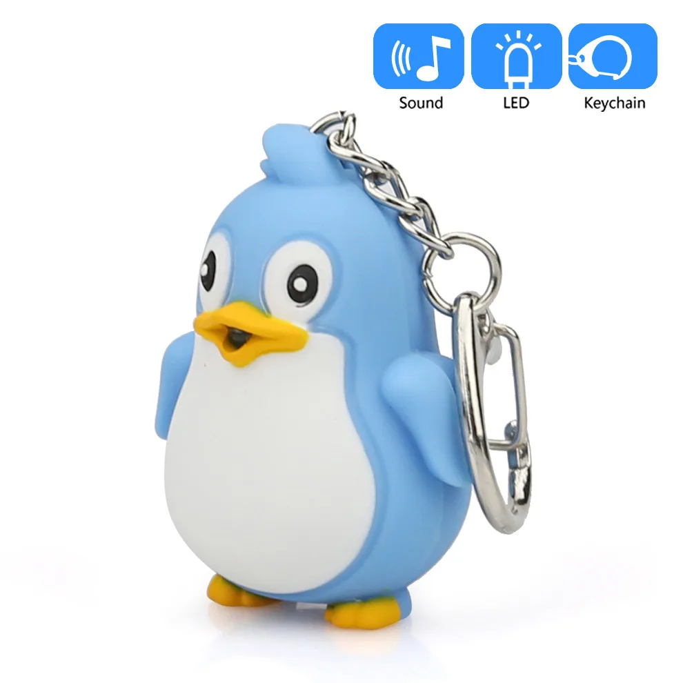 

Cute Cartoon Penguin Pendant Keychain With LED Light And Sound Keyfob Kids Toy Gift Trinket durable plastic (PVC) key ring