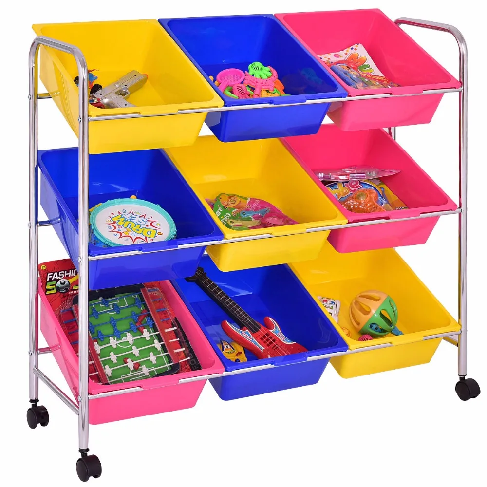 Goplus Kids Toy Bin Cart Rack Toys Organizer Childrens Storage Box Goplus Kids Toy Bin Cart Rack Toys