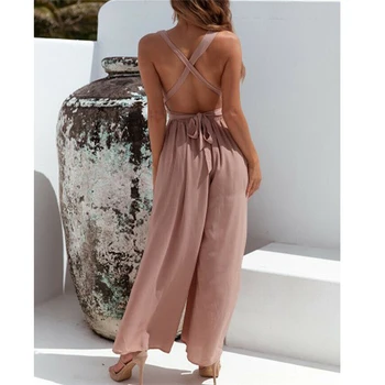 

Women Sleeveless Deep V neck Chiffon Jumpsuits New Lady Summer High Street Fashion Party Cocktail Cllubwear Romper Trousers 2019
