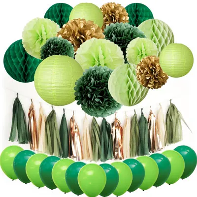 Nicro 46 шт./компл. зеленый с днем рождения Юбилей детского дня рождения комплект украшений для вечеринки Бумага цветок шарики Декор DIY# Set112 - Цвет: Set
