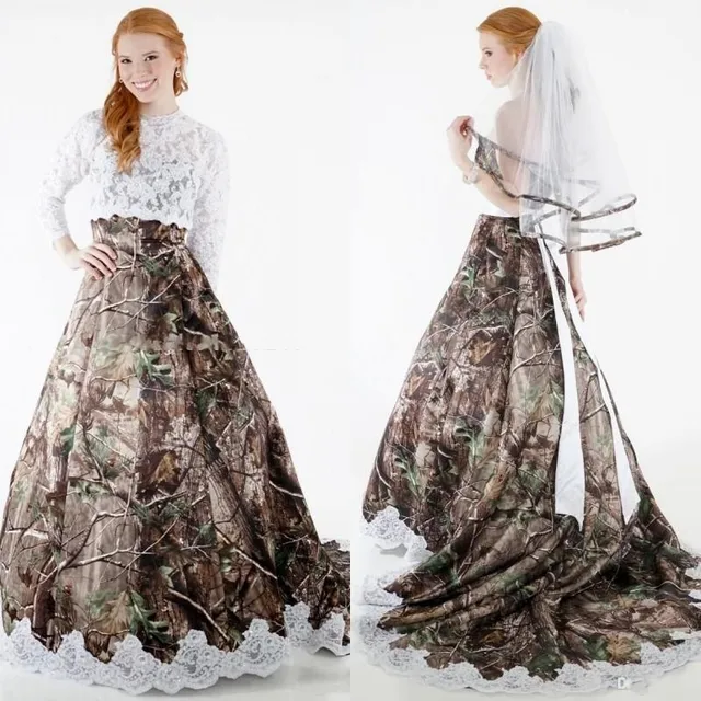 Custom Made Plus Size Camouflage Wedding Dresses 2017 With Lace Jacket ...