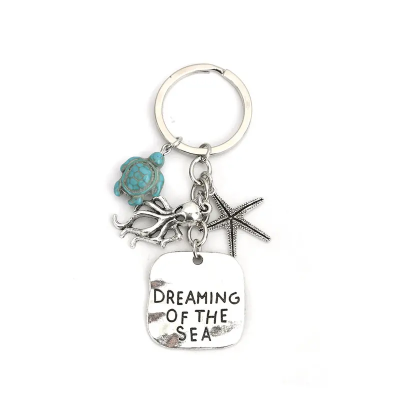 Ocean Jewelry Keychain & Keyring Silver Color Color Star Fish Tortoise Pendant 