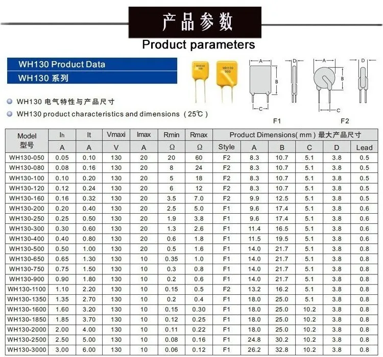 PTC插件130V系列参数图
