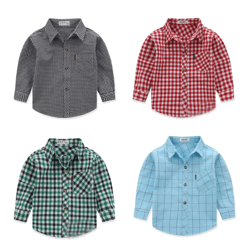 Baby Boy Cotton Long Sleeve Plaid Shirt SALE! Free Shipping Spring Autumn Full Single Button Turn-down Collar 11fg Classic |