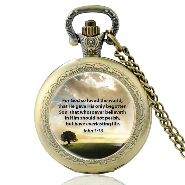 For God So Loved The World Bible Verses Cross Quartz Pocket Watch