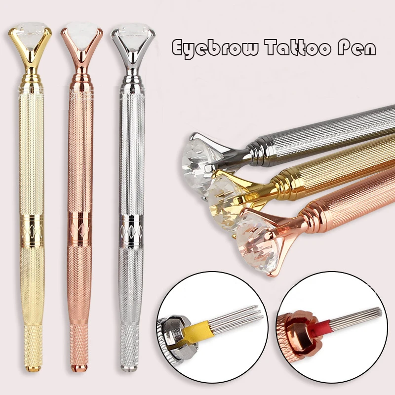 Microblading Tattoo Pen Kit for Permanent Makeup Eyebrow Lip Eyeliner Crystal Diamond Manual Pen 10Pcs 5RL Tattoo Needles Supply crystal tattoo sticker glitter eyeliner eyebrow makeup face eyes diamond temporary tattoo rock rhinestone 3d eyeliner stickers