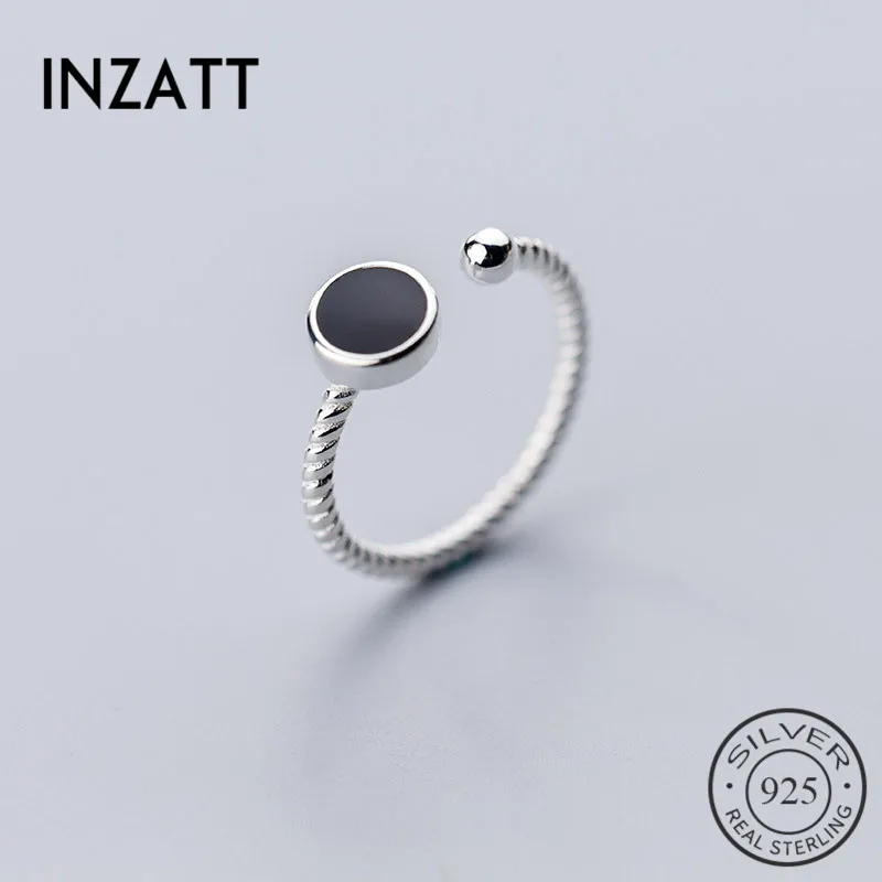 INZATT, настоящее 925 пробы, серебряное, геометрическое, черная эмаль, круглое кольцо для модных женщин, минималистичные аксессуары, хорошее ювелирное изделие, подарок